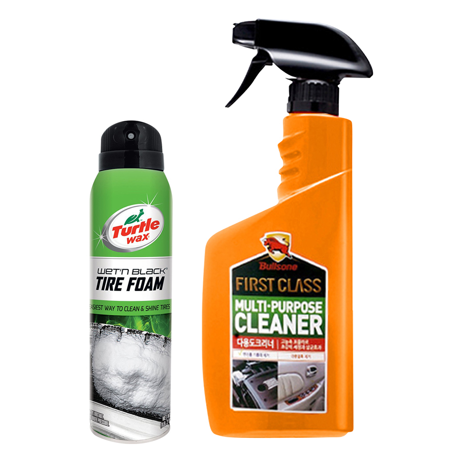 Combo Bọt Xịt Bóng Vỏ Lốp Xe Turtle Wax Và Nước Vệ Sinh Nội Thất Đa Năng Bullsone - Tặng Nước Rửa Xe Bullsone