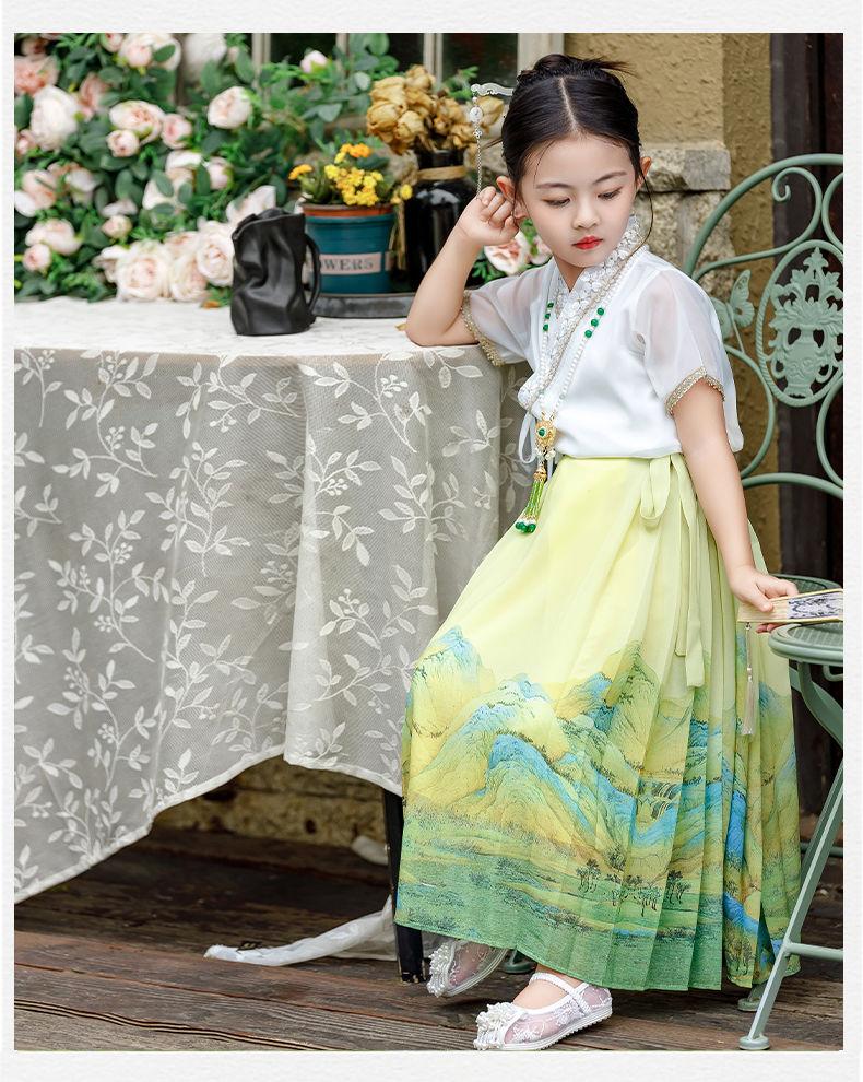 SHUANGYAN Cô gái ngựa mặt váy phù hợp với trẻ em Hán phục cổ trang nửa người váy cô gái nhỏ Trung Quốc phong cách mùa hè mỏng Đường trang phục Minh chế
