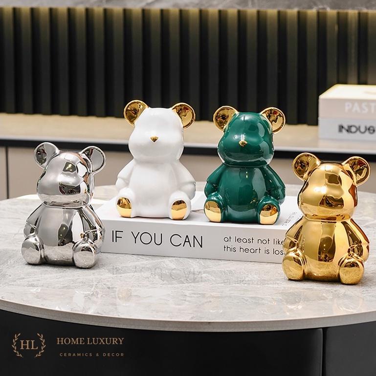Lọ Đựng Tăm Hình Gấu Bearbrick Cao Cấp Vàng Kim 2023 | Hũ sứ có nắp đậy đựng tăm chất liệu sứ điểm vàng kim hình Gấu