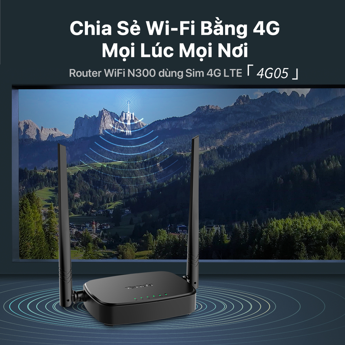 Tenda Bộ phát Wifi 2.4Ghz di động dùng sim 4G LTE 4G05 - Hàng chính hãng
