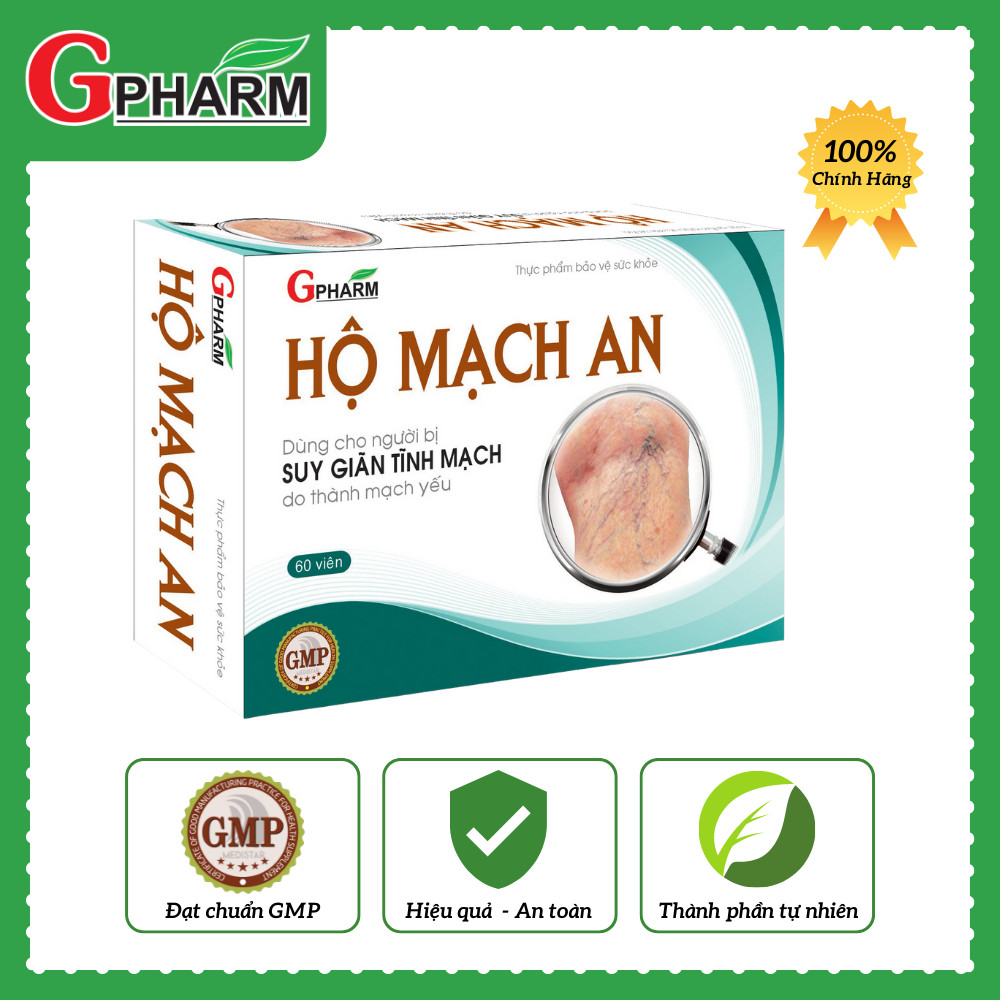 Thực phẩm bảo vệ sức khỏe Viên uống hỗ trợ trong các trường hợp suy giãn tĩnh mạch HỘ MẠCH AN Hộp 60 viên