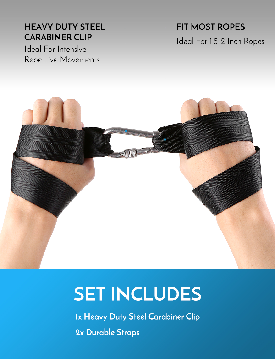Bộ Dây Đeo Neo Battle Rope Với 2 Dây Nylon Gia Cố Hạng Nặng & 1 Kẹp Carabiner Bằng Thép Không Gỉ Cho Crossfit