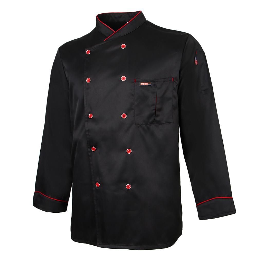 Men Women Piping Chef Jacket Coat Uniform Long Sleeve Hotel Kitchen Apparel Tops