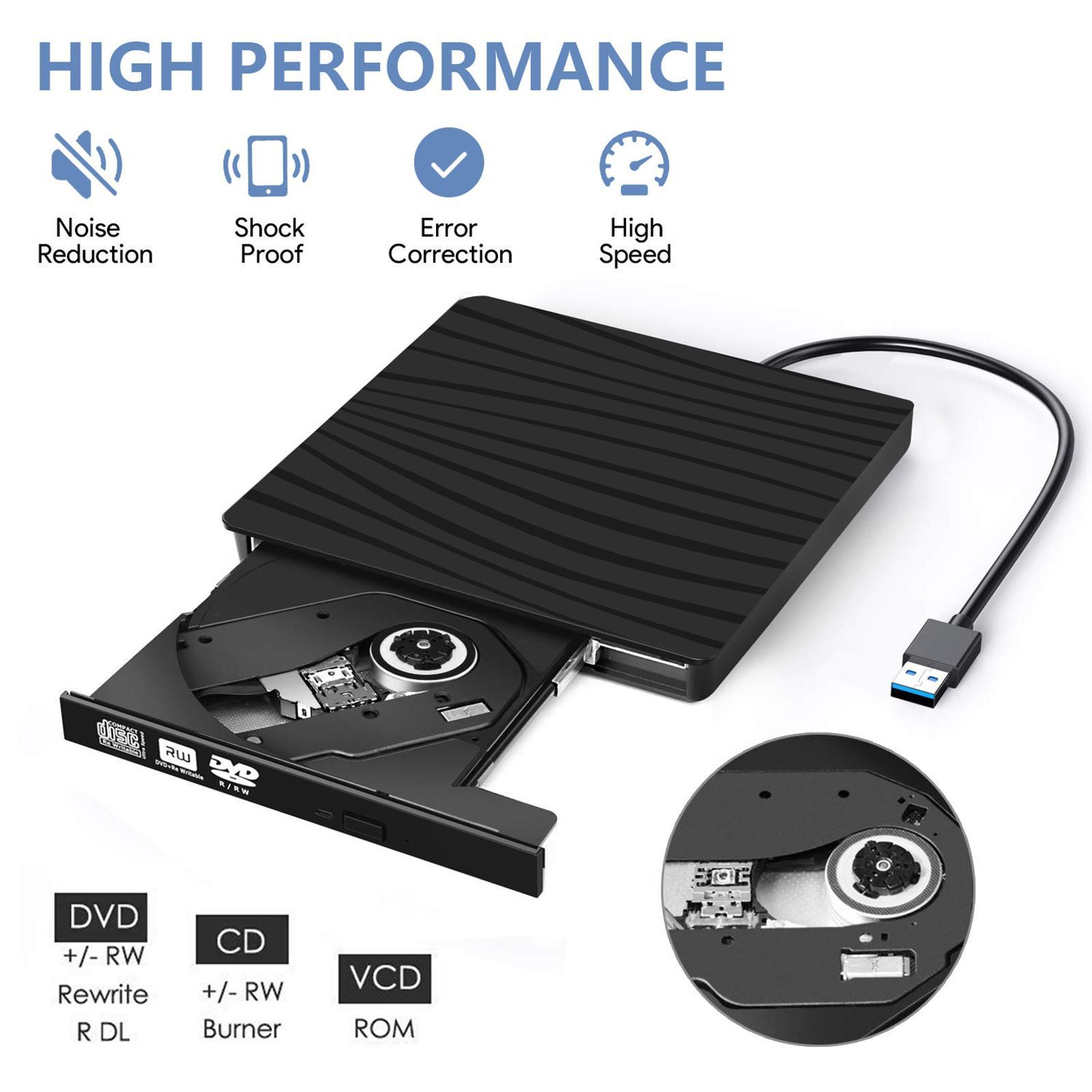 External CD DVD Drive Plug and Play DVD CD ROM Writer Low Noise USB 3.0 USB C for PC Desktop