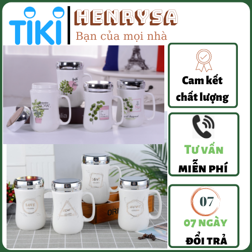Ly Sứ Trắng Giữ Nhiệt, Nắp Tráng Gương - HENRYSA