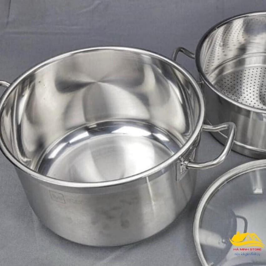 Nồi luộc gà kèm xửng hấp 2 tầng size 28 inox cao cấp sáng bóng chống bám bẩn nồi luộc gà hà minh store