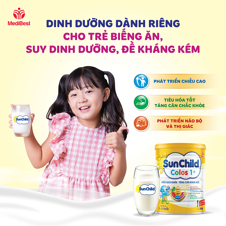 Sữa bột SunChild Colos 1+ - Dinh dưỡng cho trẻ biếng ăn, chậm lớn