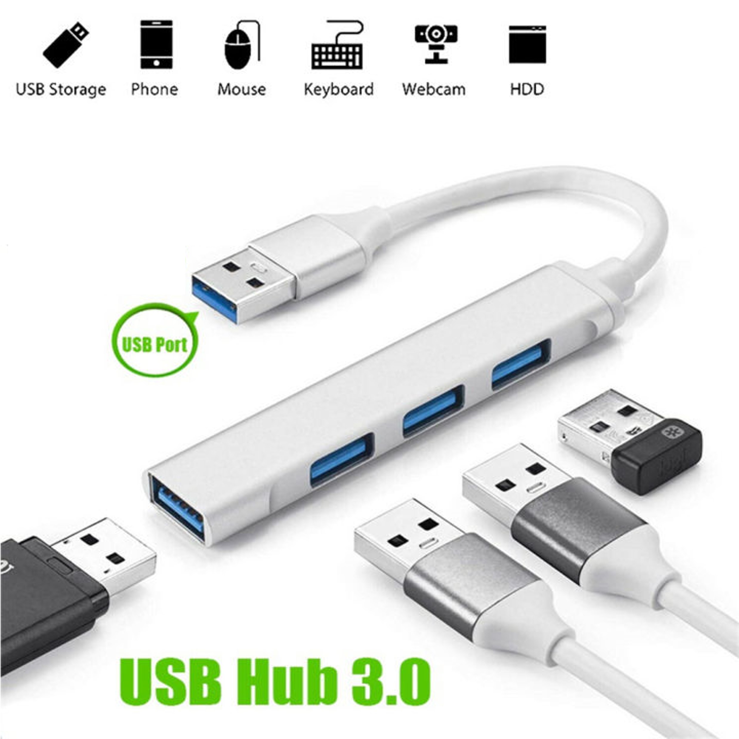 Bộ Chia Cổng Hub USB 4 Port 3.0 Chất Liệu Vỏ Nhôm Tốc Độ Truyền Tải Dữ Liệu Cao Hỗ Trợ Đa Nền Tảng