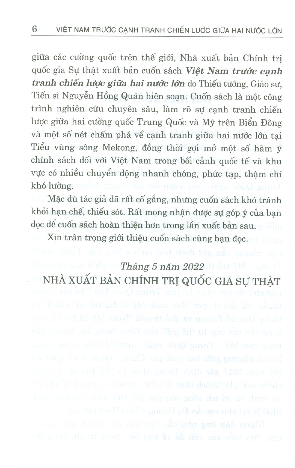 VIỆT NAM Trước Cạnh Tranh Chiến Lược Giữa Hai Nước Lớn (Sách chuyên khảo)