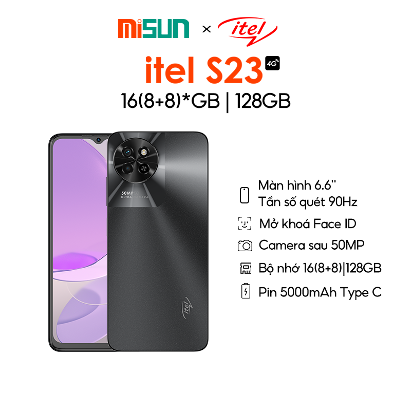 Điện Thoại Itel S23 128GB/16GB | Pin 5000mAh | 6.6 Inch | Camera 50MP | 90Hz | Face ID - Hàng chính Hãng