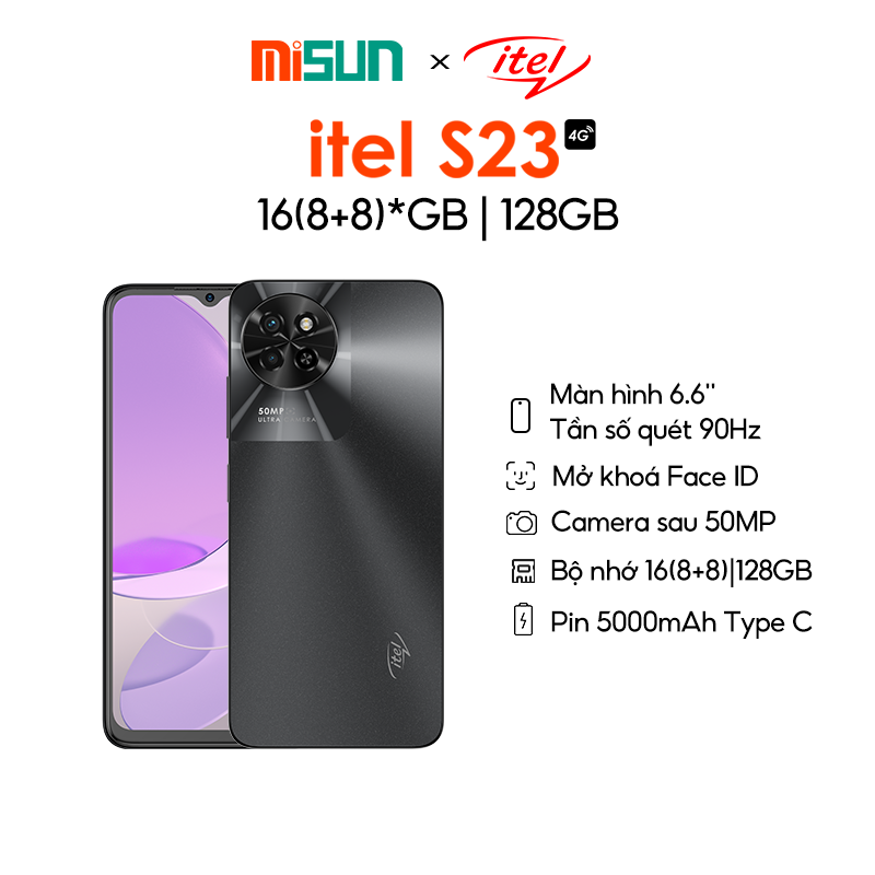 Điện Thoại Itel S23 128GB/16GB (8GB+8GB) | Pin 5000mAh | 6.6 Inch | Camera 50MP | 90Hz | Face ID - Hàng chính Hãng