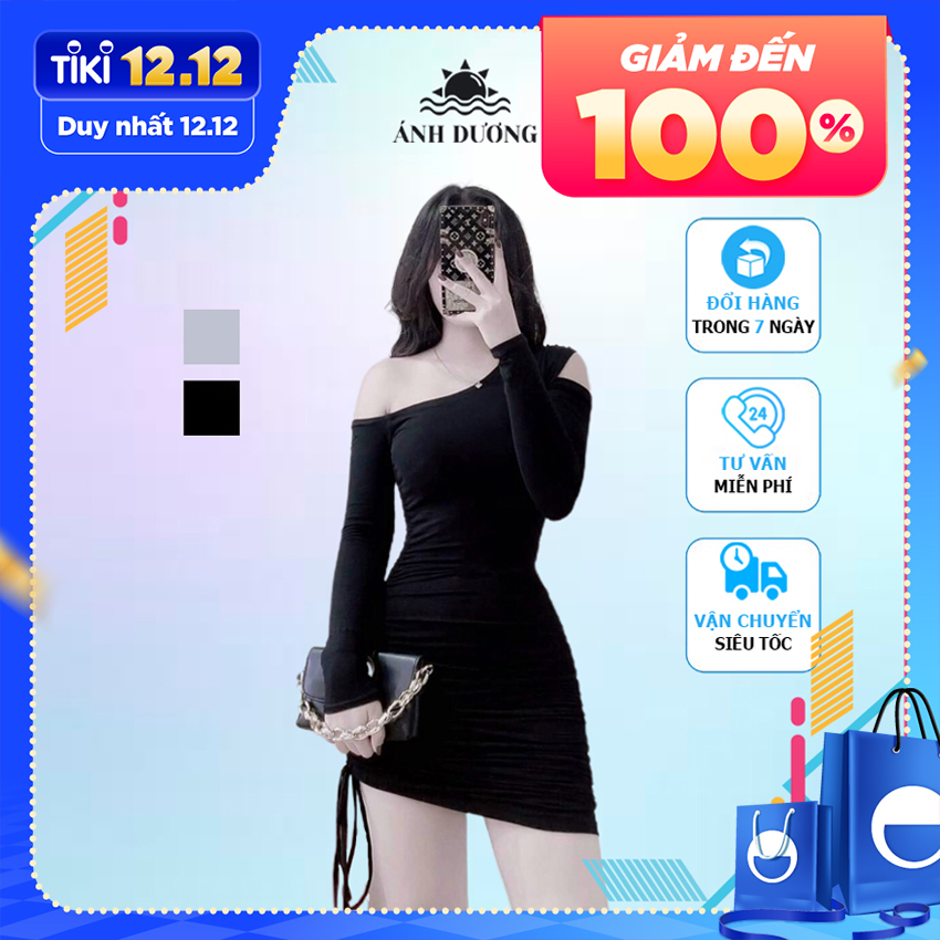 Váy body dài tay hở vai rút dây sexy 2021 Ánh Dương Clothing M111