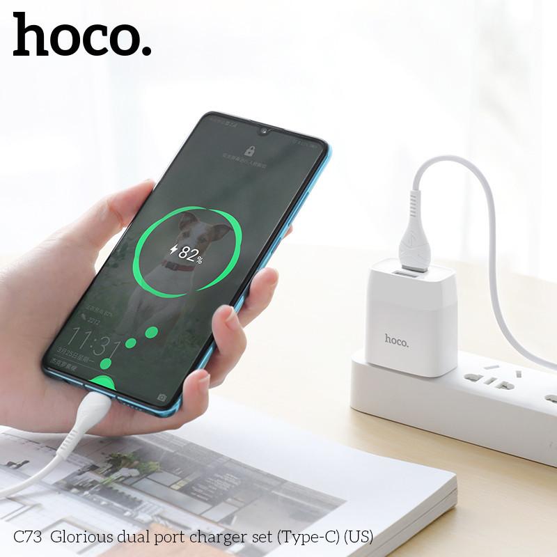 Củ sạc, bộ sạc 2 cổng USB Hoco C73 5V/2.4A Type C, Micro USB dành cho android, samsung, oppo, vivo,. hàng chính hãng