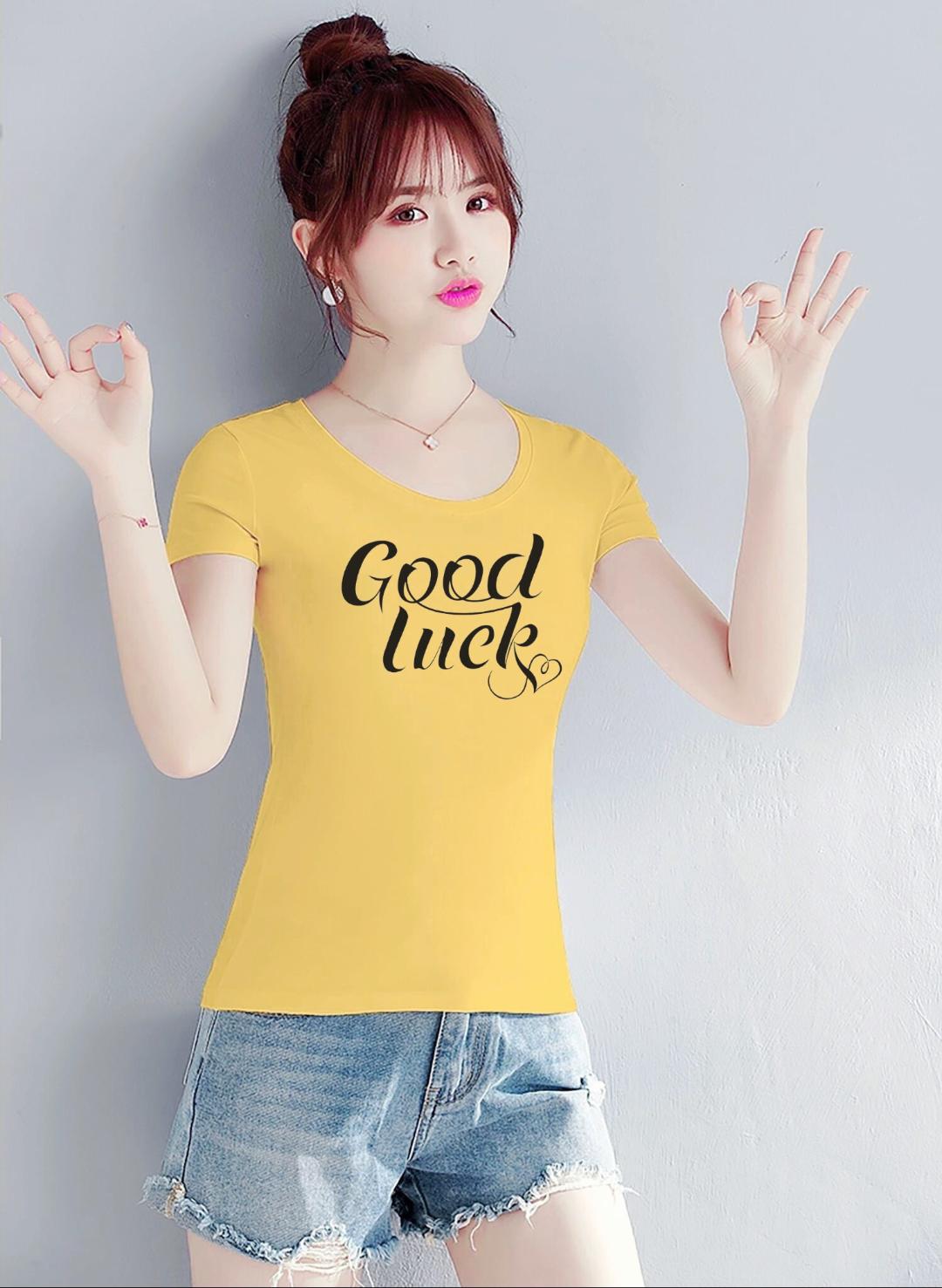 Áo thun nữ MXM in chữ Good Luck thun cotton 4 chiều form ôm body ( ANU022 )
