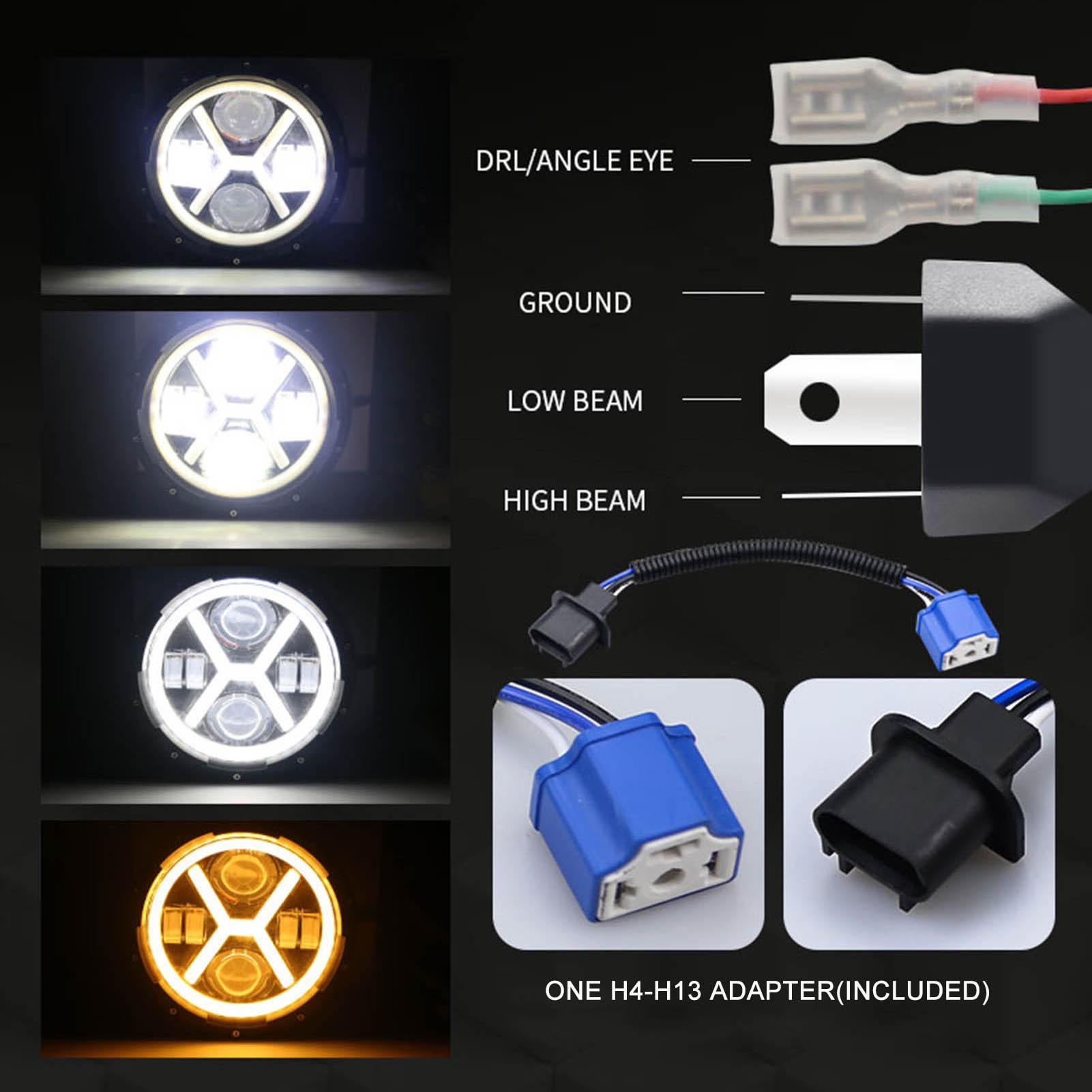 1PCS 7in Round LED Projector Headlight X-Type Hi/Lo Beam Super Bright Headlamp Replacement for Jeep Wrangler JK JKU CJ
