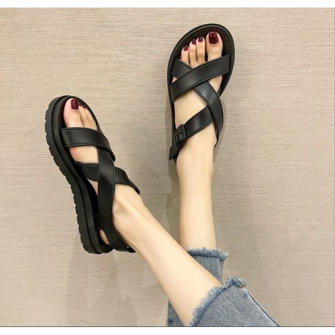 Sandal nhựa nữ quai chéo sắc màu