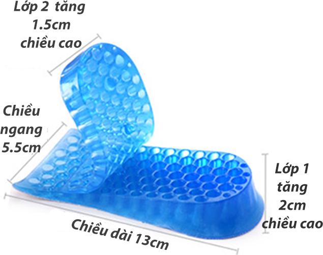 Một bộ bốn miếng lót giày độn đế tăng chiều cao 3.5cm loại 2 lớp cấu trúc tổ ong bề mặt ép vải cotton dùng mang giày tây nam, giày thể thao, giày lười slip on PK43