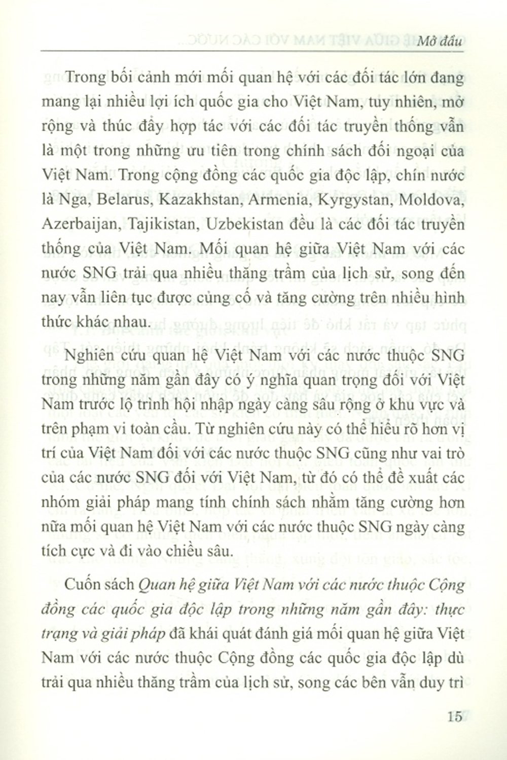 Quan Hệ Giữa Việt Nam Với Các Nước Thuộc Cộng Đồng Các Quốc Gia Độc Lập Trong Những Năm Gần Đây