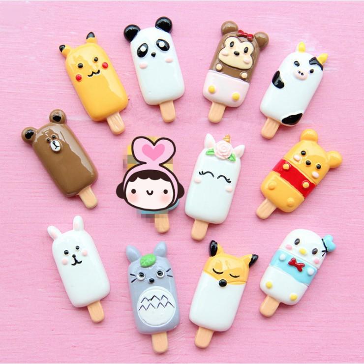 HN * Charm các mẫu kem que nhân vật hoạt hình Pikachu, Totoro, Brown Bear, Pooh trang trí vỏ điện thoại, DIY