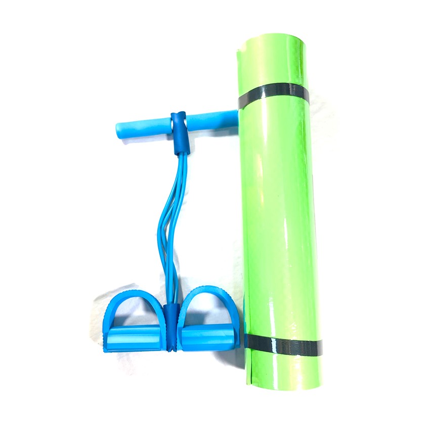 Bộ dây kéo tập cơ bụng cao su + Thảm tập Yoga 4mm