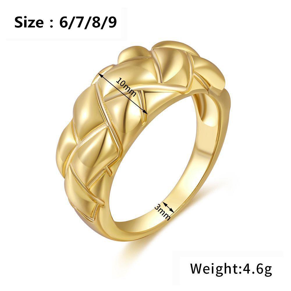 ☆YOLA☆ Fashion Thick Dome Ring Metal Croissant Braided Twisted Signet Chunky|Ring Stacking Band Jewelry Women Size 6 to 9 Girls 18k|Plated