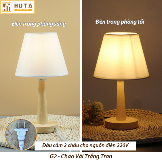 Đèn Ngủ Gỗ HUTA Light For Life G2 Chao Nón Vintage Dễ Thương, Decor Trang Trí Phòng Ngủ, Điều Chỉnh Độ Sáng, Bóng Led Sáng Vàng Tiết Kiệm Điện