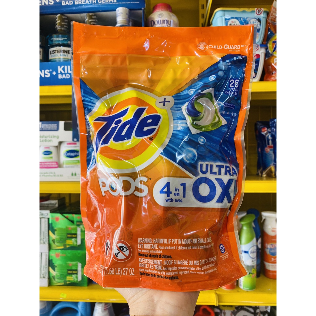 Viên Giặt Tide Pods 4in1 Ultra Oxi - Túi 773g (26 Viên/ 1 Túi) - Hàng Mỹ ( không có tem phụ-không xuất hóa đơn đỏ )