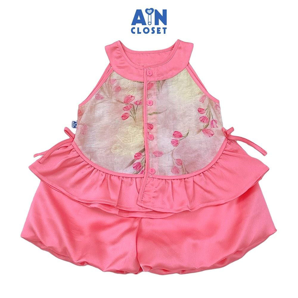 Set bộ quần áo Ngắn bé gái họa tiết Hoa Huệ Lụa Hồng cổ yếm - AICDBGE9JOQU - AIN Closet