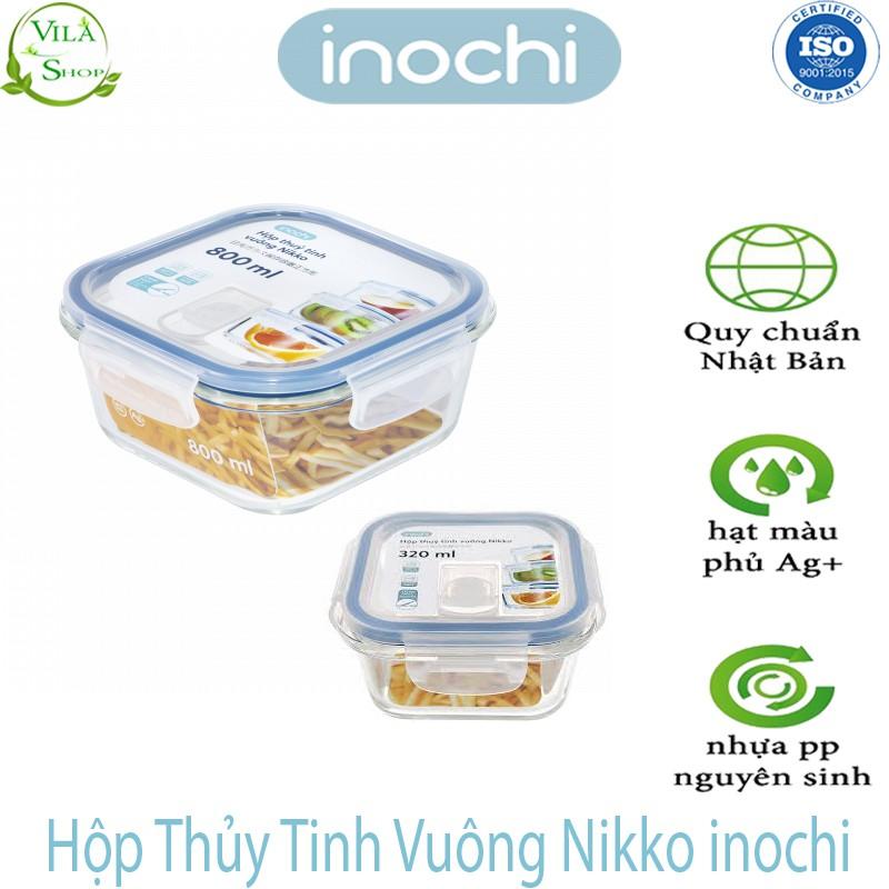 Hộp Thực Phẩm, Hộp Thủy Tinh Chịu Nhiệt Hình Vuông, Thủy Tinh Cao Cấp Inochi Sử Dụng An Toàn Trong Lò Vi Sóng