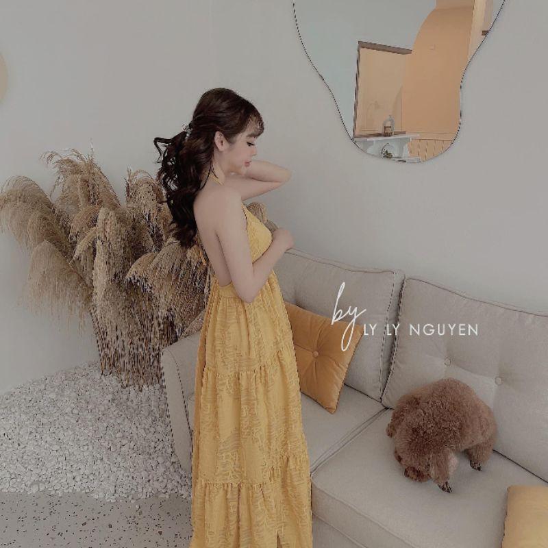 Váy Maxi Yếm Ren Hoa Nổi Cao Cấp