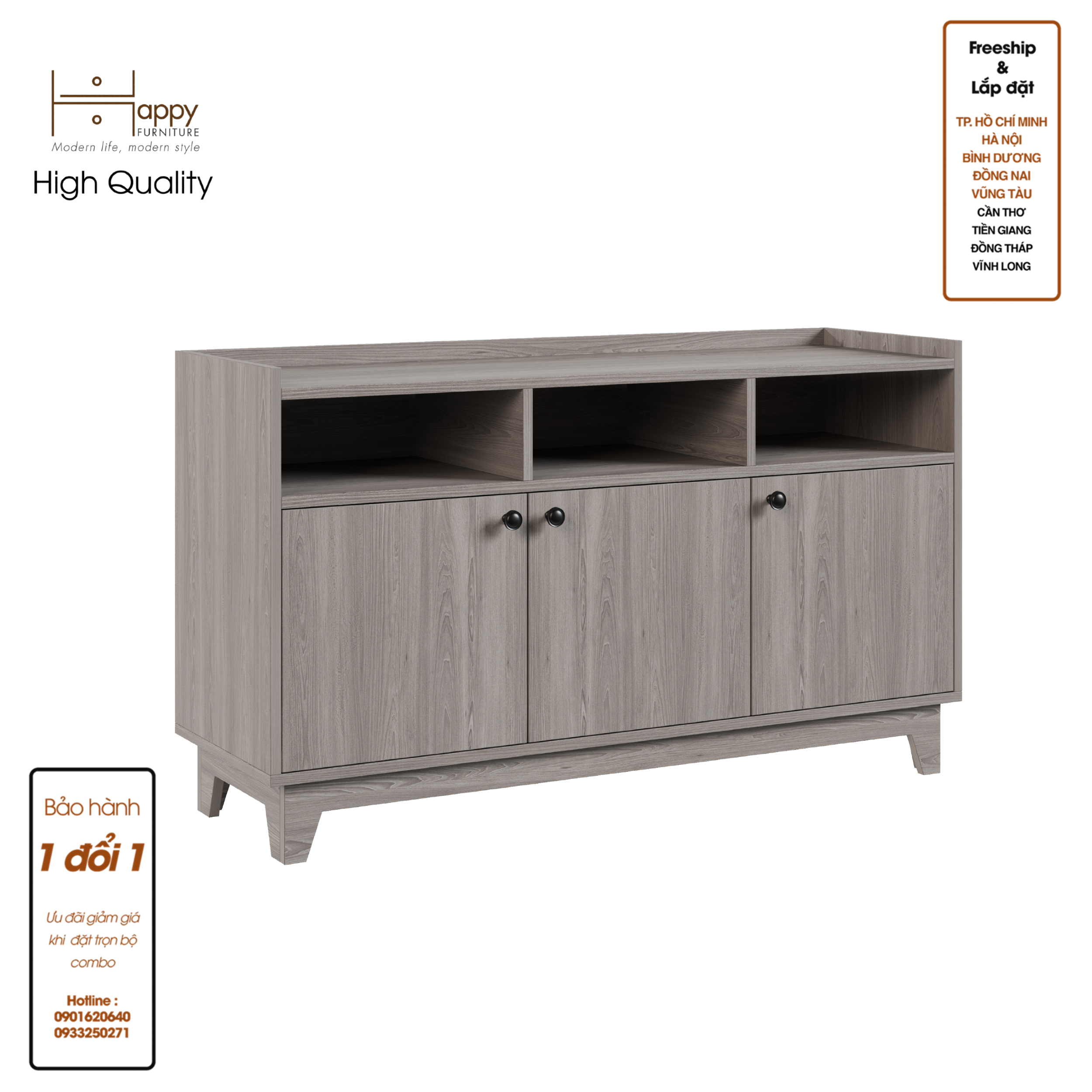 [Happy Home Furniture] KINA , Tủ lưu trữ 3 cửa mở , 124cm x 40cm x 72cm ( DxRxC), TCM_040