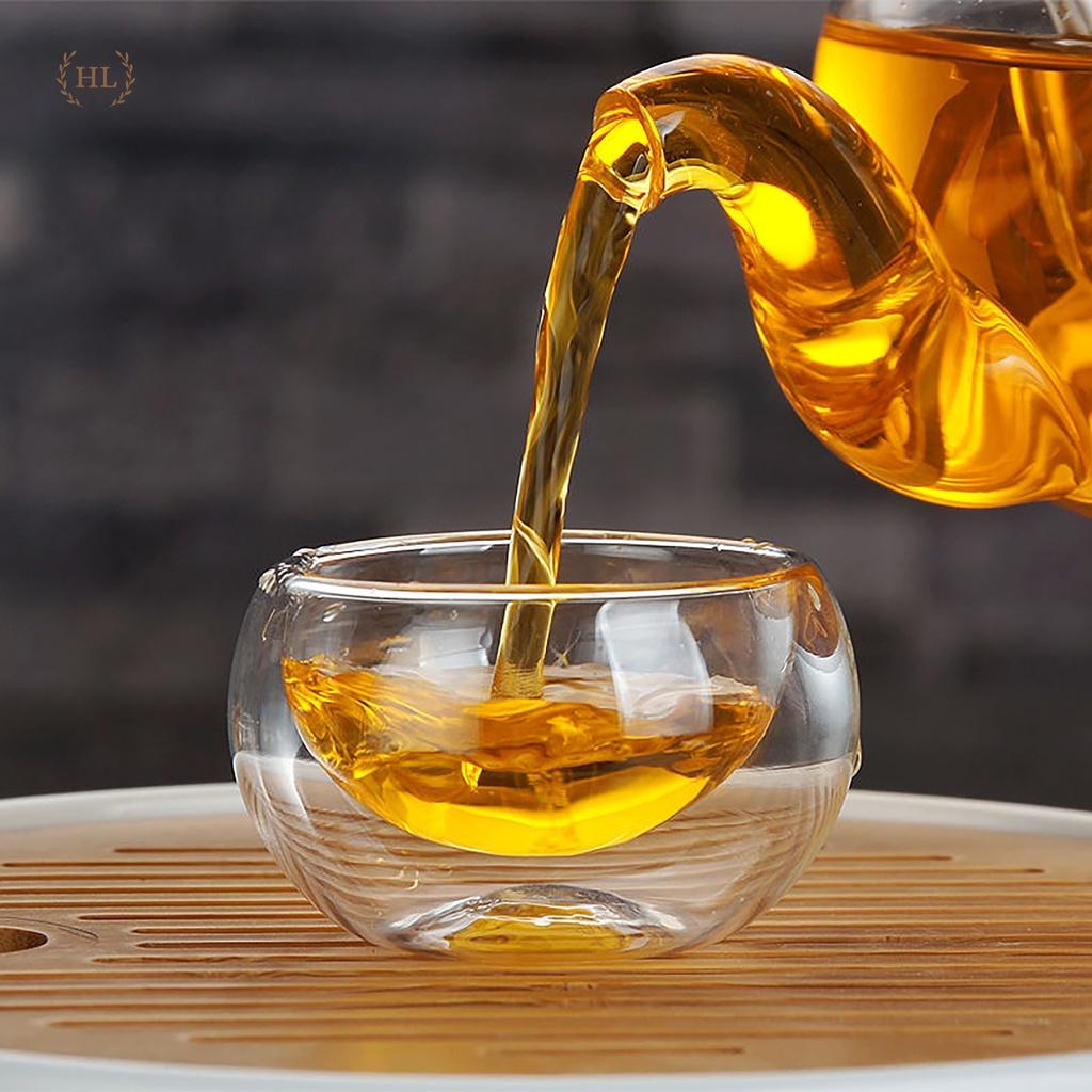 CHÉN ĐĨA THỦY TINH QUAI | Chén thủy tinh chịu nhiệt chuyên dùng cho trà hoa cúc 100ml kèm đĩa kê thủy tinh chịu nhiệt
