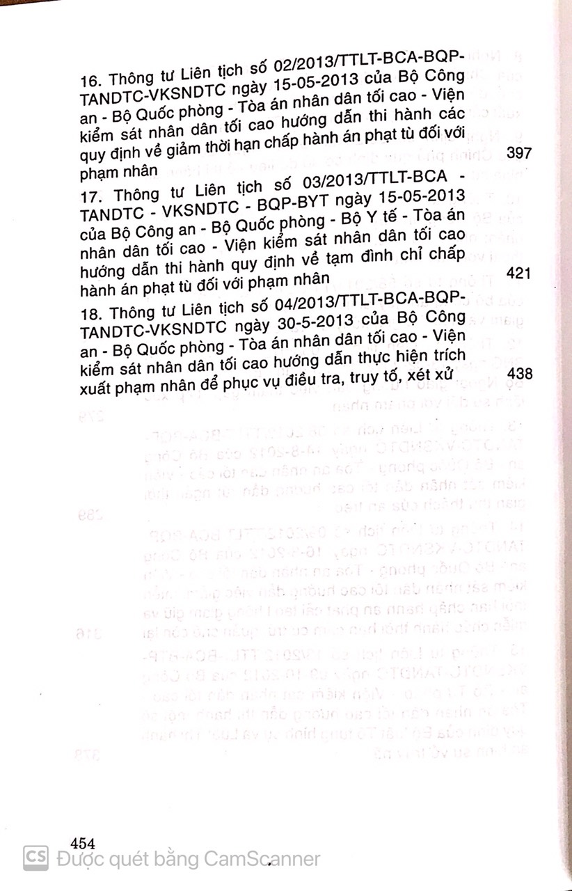 Luật thi hành án hình sự hiện hành  và các văn bản hướng dẫn thi hành
