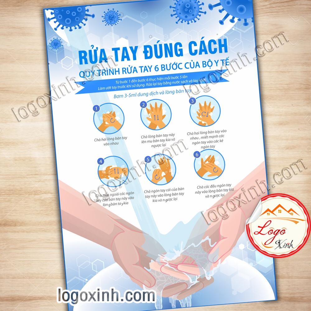 LOGO TEM STICKER BIỂN BẢNG HƯỚNG DẪN RỬA TAY ĐÚNG CÁCH PHÒNG CHỐNG DỊCH COVID 19, WASH HAND INSTRUCTION