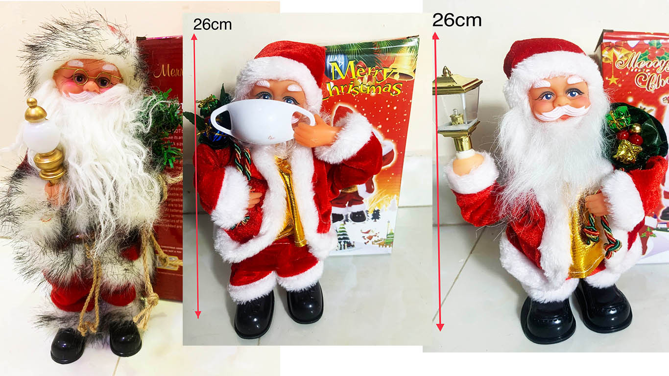 Hôp noel đeo giỏ quà cầm đèn, khẩu trang nhảy múa có đèn nhạc giáng sinh vui nhộn