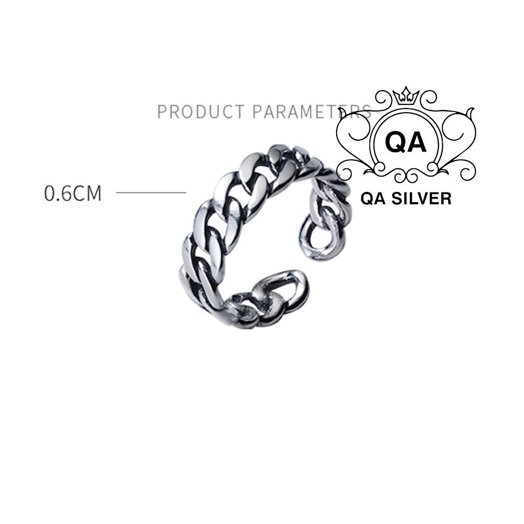 Nhẫn bạc thái mắt xích nam nữ hở tối giản S925 RETRO Silver Ring QA SILVER RI200404