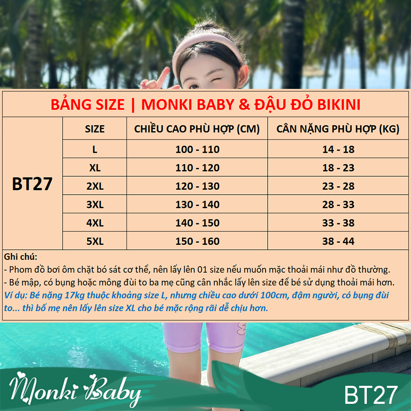 Áo tắm liền quần đùi cho bé gái, size lớn đến 50kg, có đệm ngực, mẫu mới thời trang trẻ trung,  xinh xắn dễ thương, chất thun bơi mịn đẹp, co giãn cao, ôm gọn dễ vận động | BT27