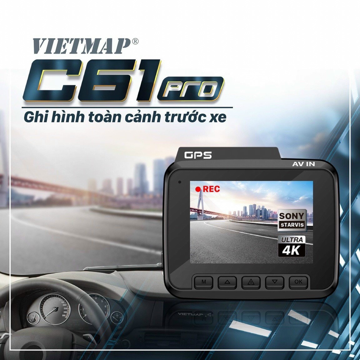 VIETMAP C61 Pro - Cảnh Báo Giao Thông bằng giọng nói - Camera hành trình ô tô ghi hình 4K- Hàng Chính Hãng