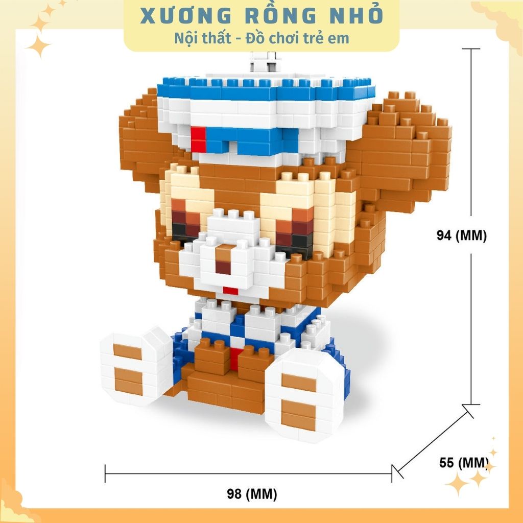 Bộ đồ chơi xếp hình khối lắp ráp ghép hình 3d mini nhiều chi tiết hình gấu nâu dễ thương