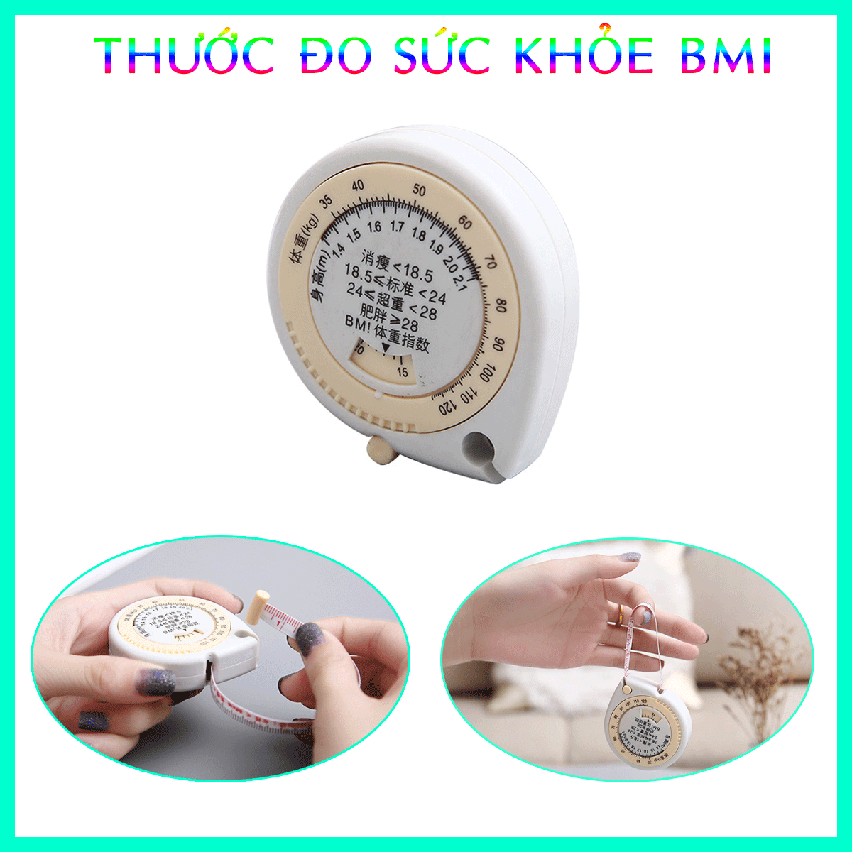 Cuộn Thước Dây Bằng Nhựa Đo Chỉ Số Cơ Thể BMI Có Nút Bấm Rút Dây