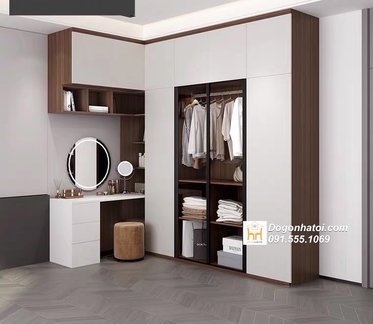 Tủ quần áo cánh kính liền bàn trang điểm hiện đại - TA219