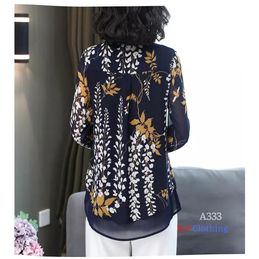 ️Có Big Size️Áo Kiểu Trung Niên Phối Họa Tiết Sang Trọng Đi Tiệc Cho Mẹ U50-80