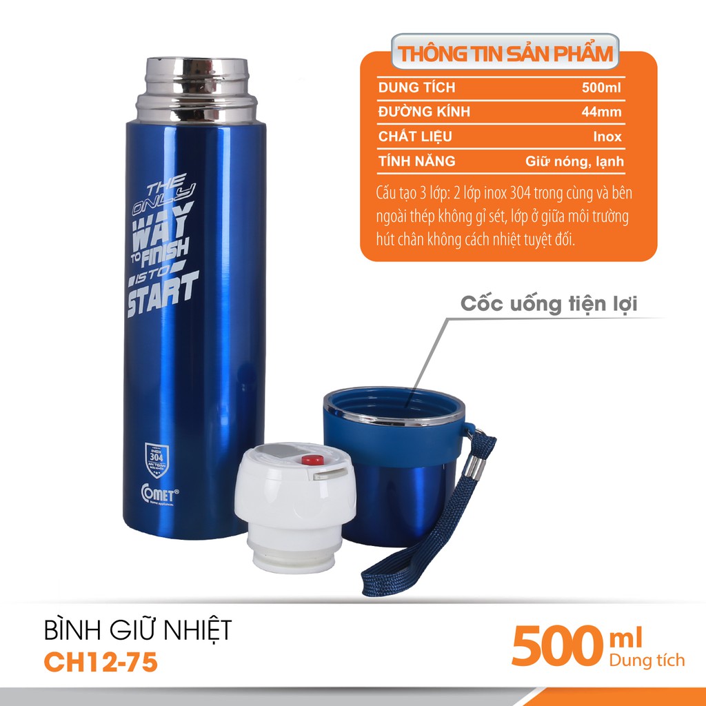 Bình Giữ Nhiệt 500ML Comet CH12-75 (Giao Màu Ngẫu Nhiên)