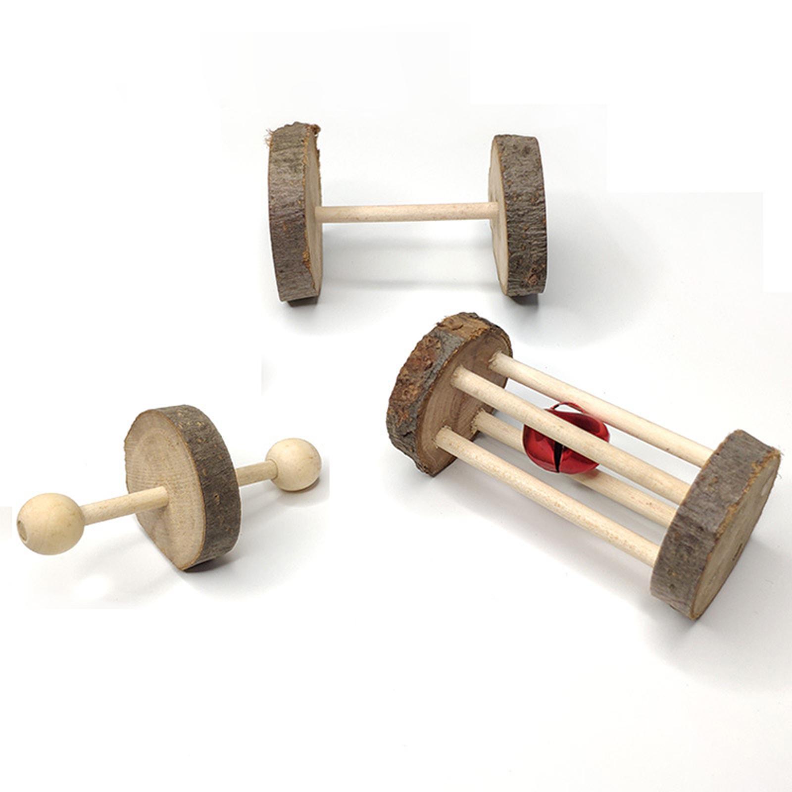 3Pcs Wooden Small Animals Exercise Bell Roller Unicycle Hamster Roller Toys