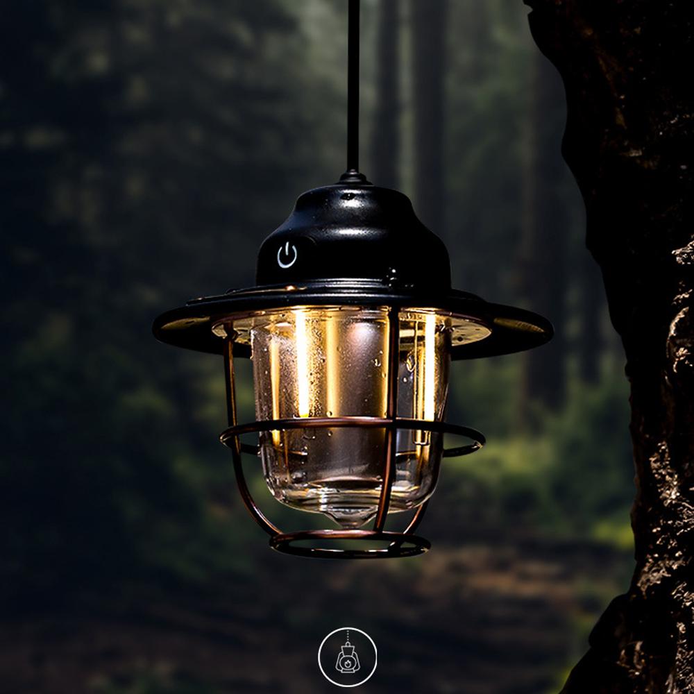 Outdoor Camping Light Vintage Campsite Lantern LED Tent Lamp with 7 Light Modes Handle for Camping Tent Garden Courtyard