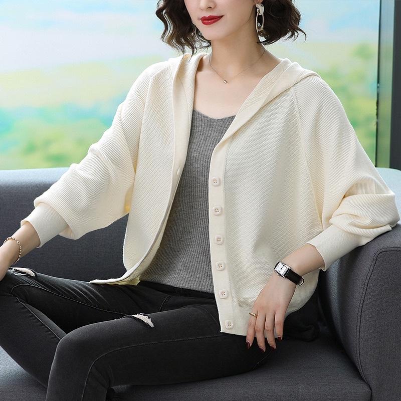 Hình ảnh Áo cardigan len đẹp, Khoác len nữ dáng cánh dơi có nón,Len dệt kim mềm mịn, Thời trang thu đông xinh cho nữ