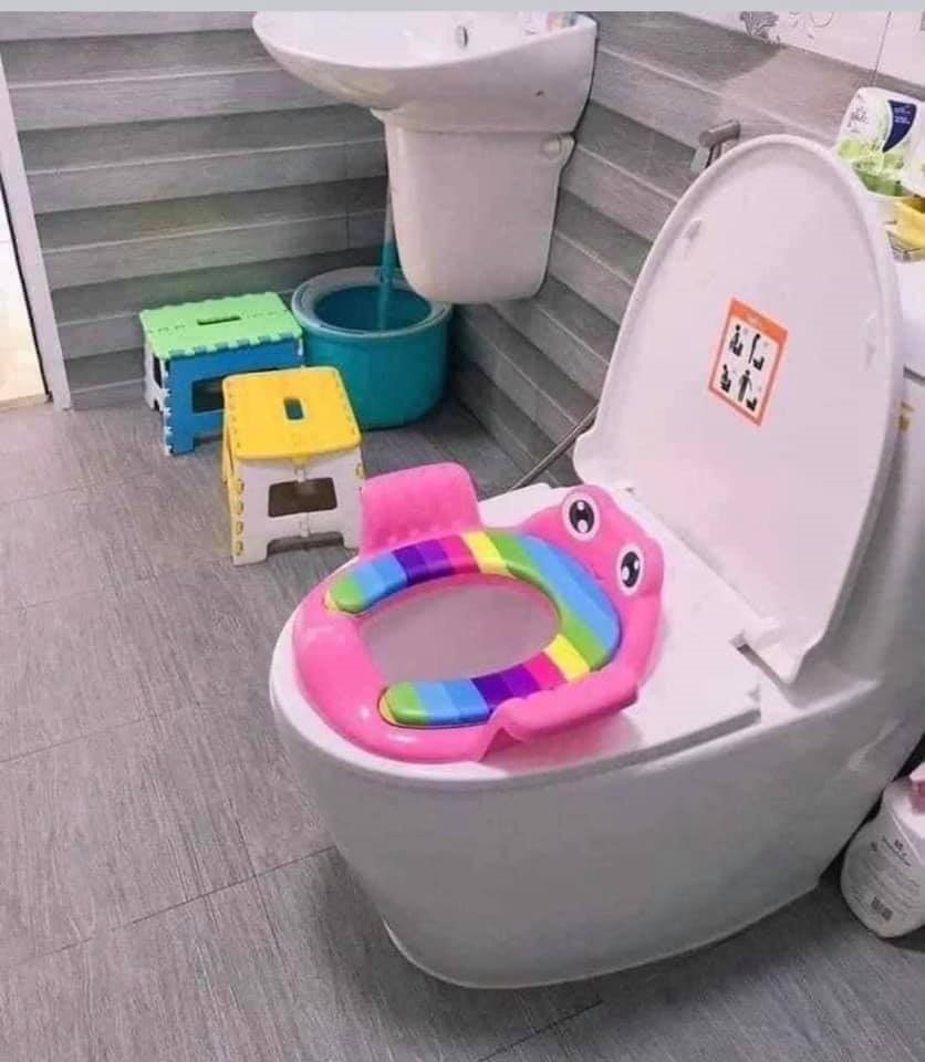 Thu Nhỏ Bồn Cầu Cho Bé, Bệ Lót Bồn Cầu Có Tay Vịn Hình Chú Ếch Cho Bé Tự Tin Đi Vệ Sinh