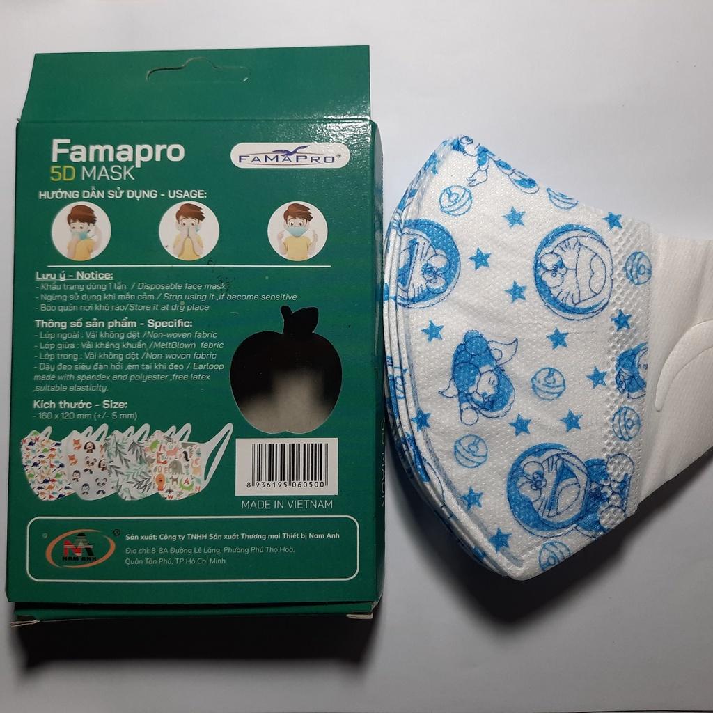 Khẩu trang y tế trẻ em NAM ANH FAMAPRO 5D từ 1 đến 6 tuổi thiết kế 3D siêu vừa vặn, Không bí thở Hộp 10 cái