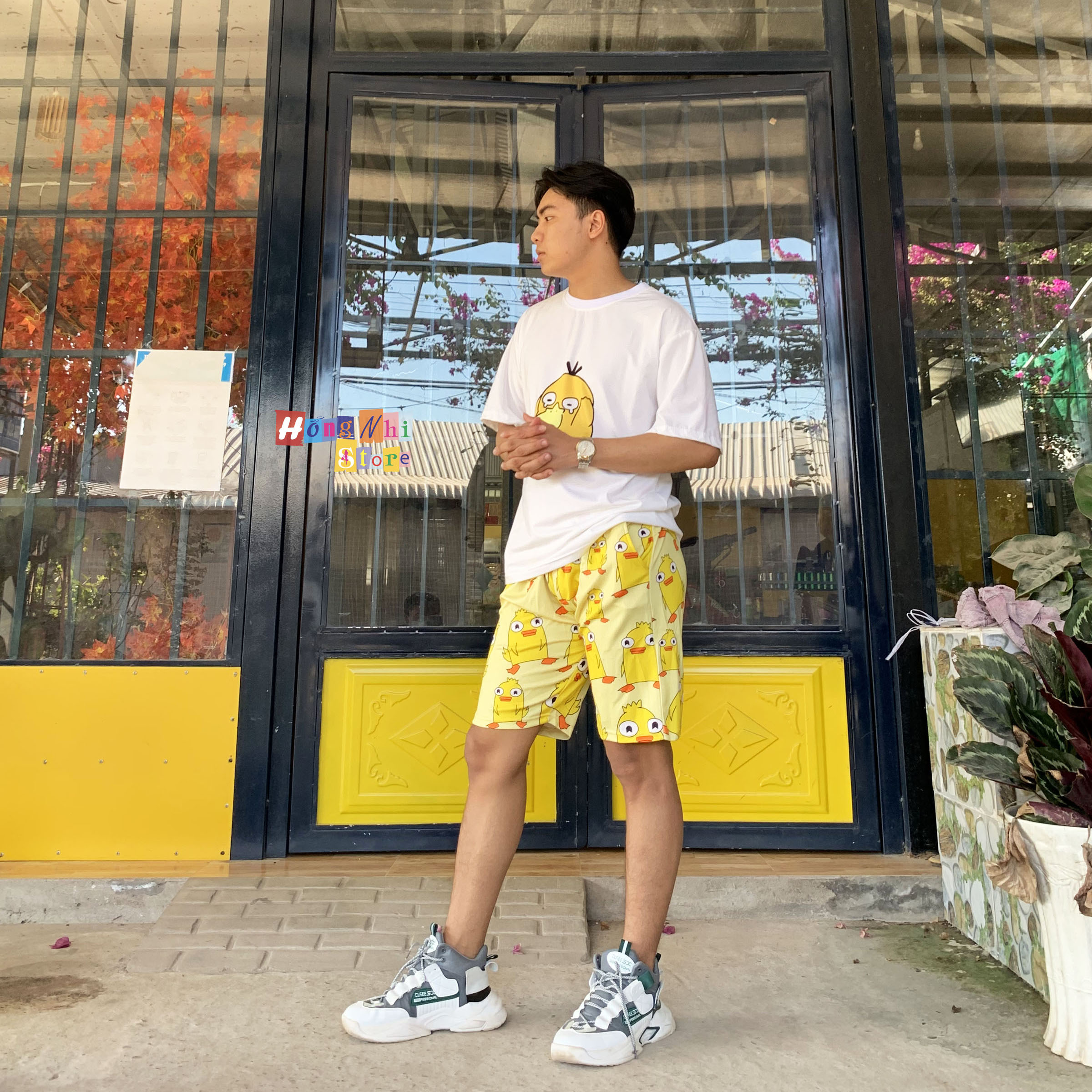 Quần Short Cartoon Unisex Hình Vịt Ducky Momo - Quần Đùi Hoạt Hình Siêu Cute - MM