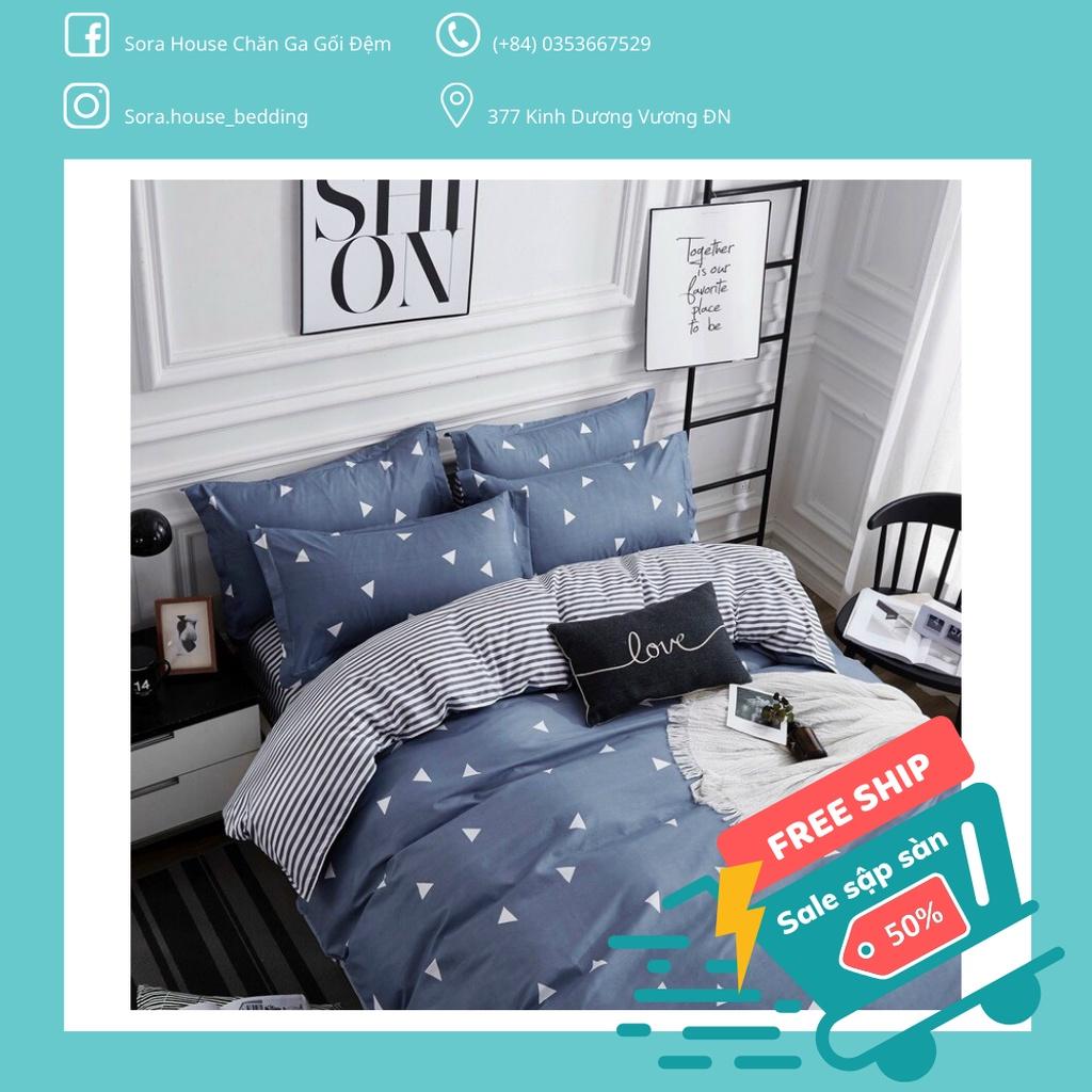 Bộ Chăn Ga Cotton Poly Tam Giác Xanh